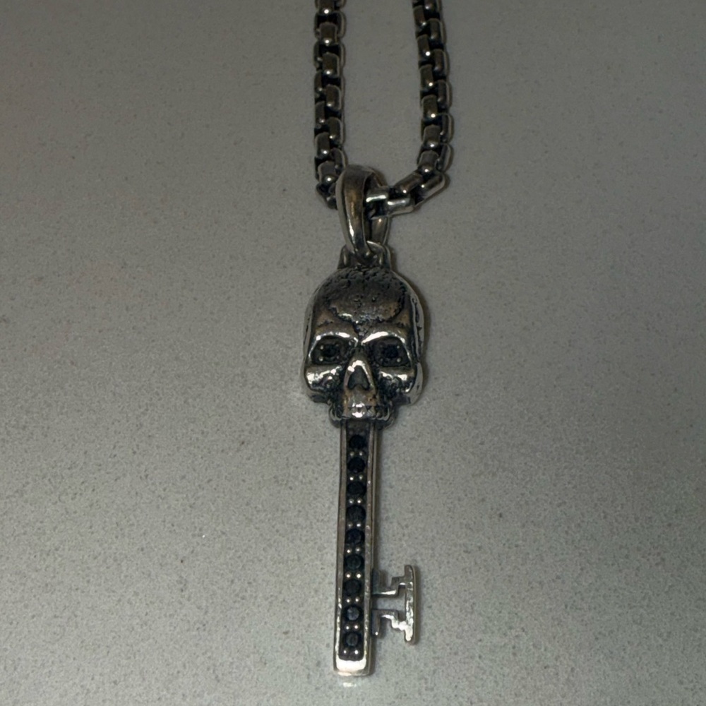 David Yurman Skull Key Pendant with black diamonds